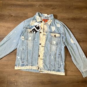 Rolling Paper Distressed Denim Jean Jacket Size XL- NWT/New